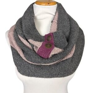 Noonday Collection 100% Alpaca‎ Striped Button Cowl Scarf Handmade Gray Purple
